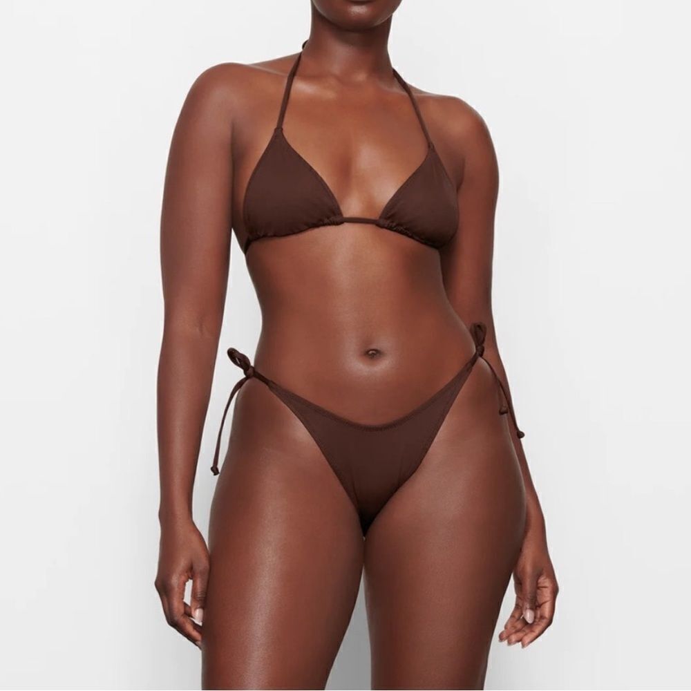 NWT SKIMS Swim Bikini Dip Tie Low Rise Bottom In Cocoa Brown High Waist Swim